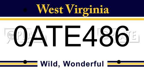 0ATE486 West Virginia License Plate
