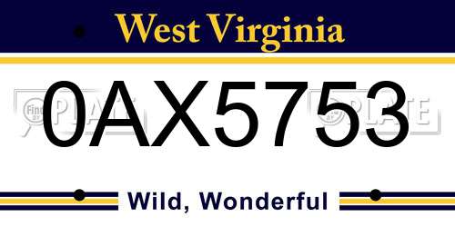 0AX5753 West Virginia License Plate