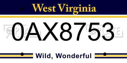 0AX8753 West Virginia License Plate
