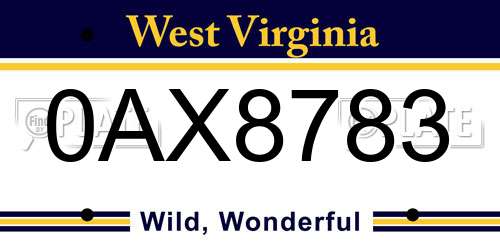 0AX8783 West Virginia License Plate