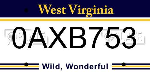 0AXB753 West Virginia License Plate