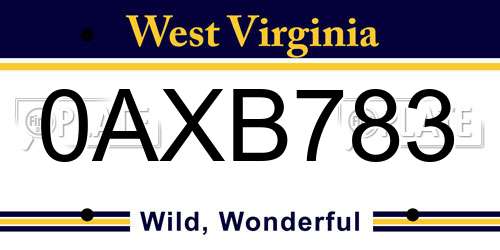 0AXB783 West Virginia License Plate
