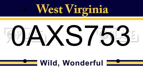 0AXS753 West Virginia License Plate