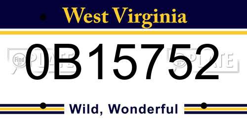 0B15752 West Virginia License Plate