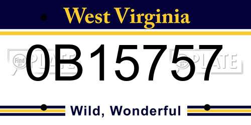 0B15757 West Virginia License Plate