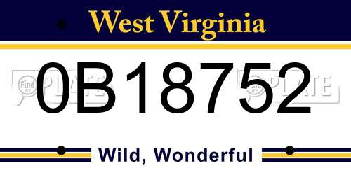 0B18752 West Virginia License Plate