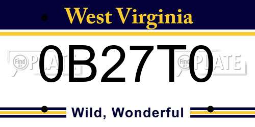 0B27T0 West Virginia License Plate
