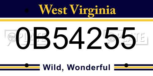 0B54255 West Virginia License Plate