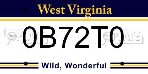 0B72T0 West Virginia License Plate