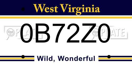 0B72Z0 West Virginia License Plate