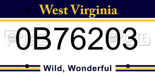 0B76203 West Virginia License Plate