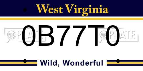 0B77T0 West Virginia License Plate