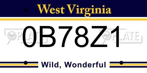 0B78Z1 West Virginia License Plate