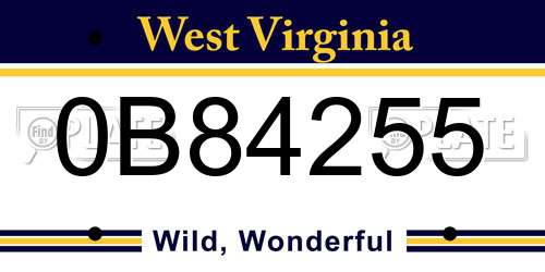 0B84255 West Virginia License Plate