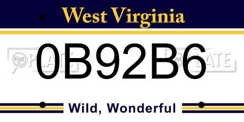0B92B6 West Virginia License Plate