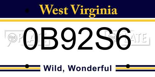 0B92S6 West Virginia License Plate