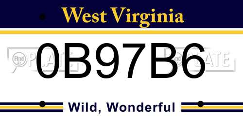 0B97B6 West Virginia License Plate