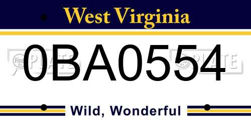 0BA0554 West Virginia License Plate