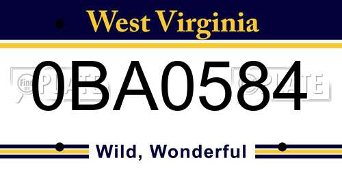0BA0584 West Virginia License Plate