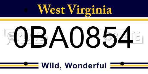 0BA0854 West Virginia License Plate