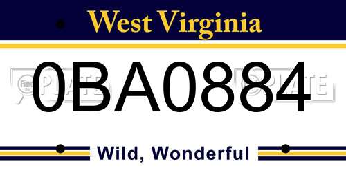 0BA0884 West Virginia License Plate