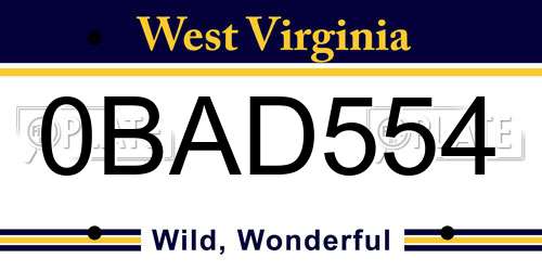 0BAD554 West Virginia License Plate