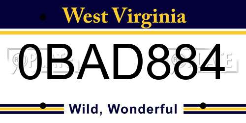0BAD884 West Virginia License Plate
