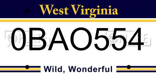 0BAO554 West Virginia License Plate