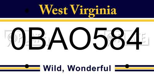 0BAO584 West Virginia License Plate