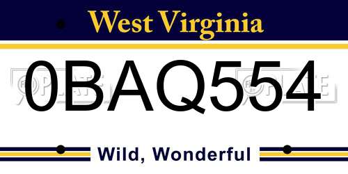 0BAQ554 West Virginia License Plate