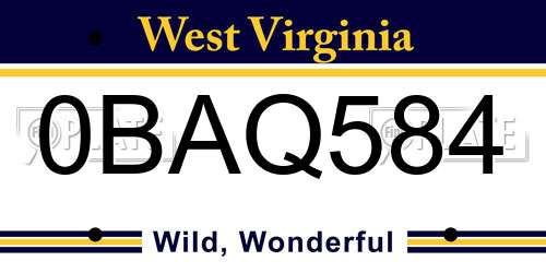0BAQ584 West Virginia License Plate