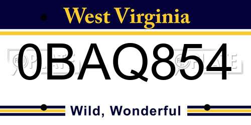 0BAQ854 West Virginia License Plate