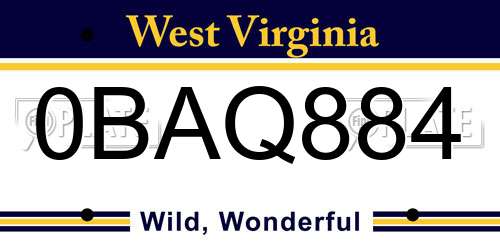0BAQ884 West Virginia License Plate