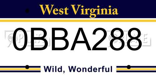 0BBA288 West Virginia License Plate