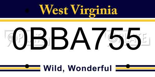 0BBA755 West Virginia License Plate