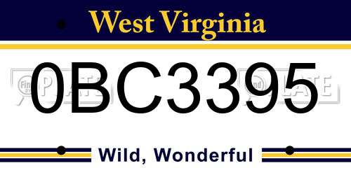 0BC3395 West Virginia License Plate