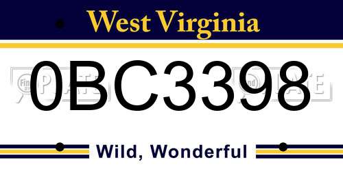 0BC3398 West Virginia License Plate