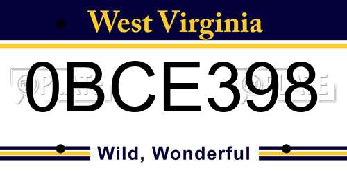 0BCE398 West Virginia License Plate