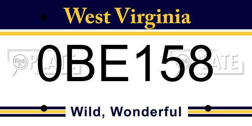 0BE158 West Virginia License Plate