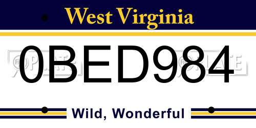 0BED984 West Virginia License Plate