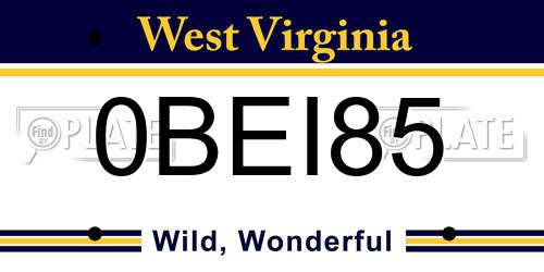 0BEI85 West Virginia License Plate
