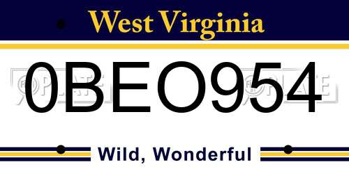 0BEO954 West Virginia License Plate