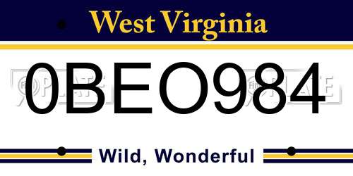 0BEO984 West Virginia License Plate