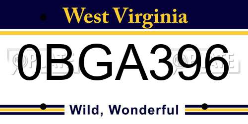 0BGA396 West Virginia License Plate