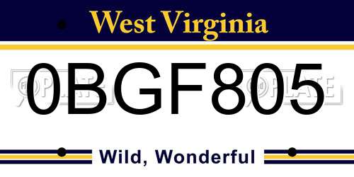 0BGF805 West Virginia License Plate