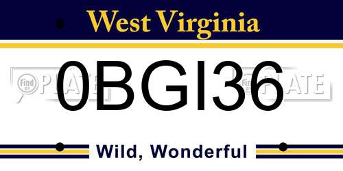 0BGI36 West Virginia License Plate