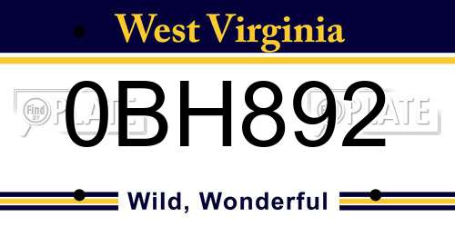 0BH892 West Virginia License Plate