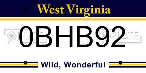 0BHB92 West Virginia License Plate
