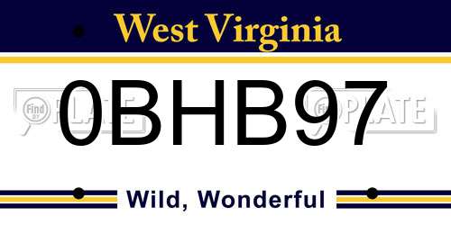 0BHB97 West Virginia License Plate