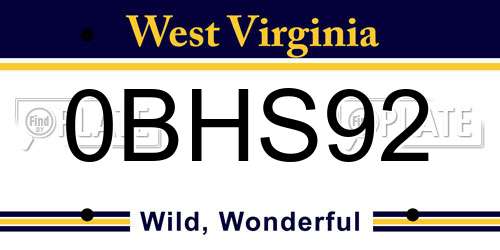 0BHS92 West Virginia License Plate